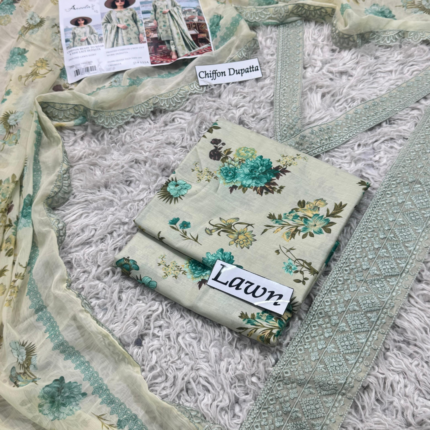 Digital Emb Lawn with Chiffon Dupatta