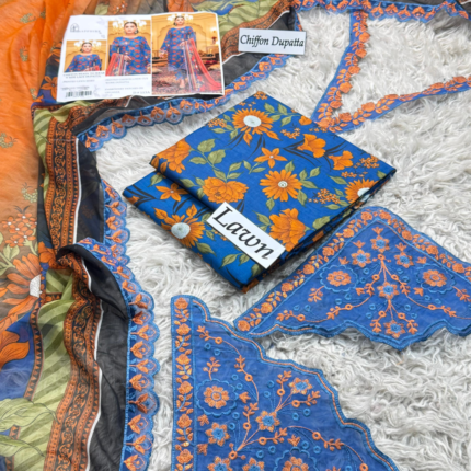 Digital Emb Lawn with Chiffon Dupatta